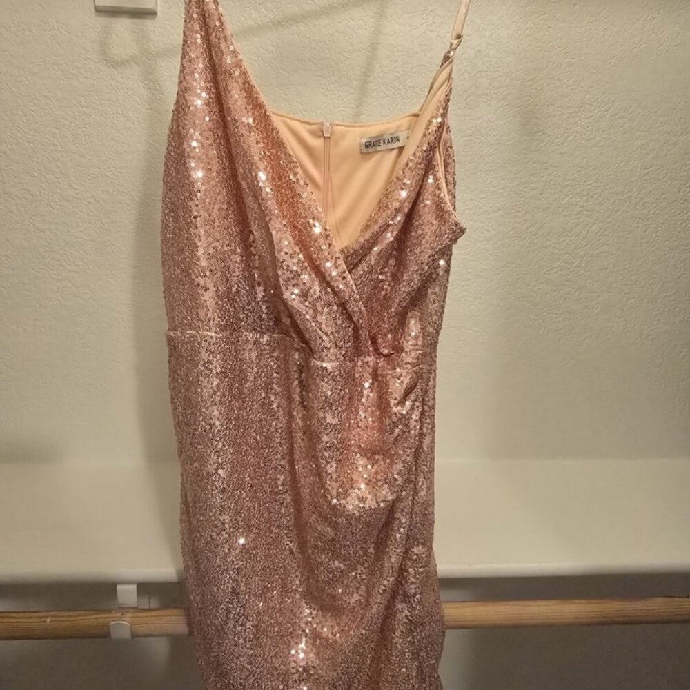 Grace Karin Pink Rose Gold Sequin Dress Size XL